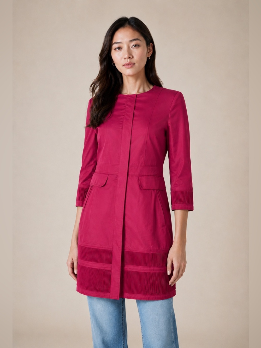 Burberry London Jacket Womens US Size 12 Light Garnet Full Zip Collarless New
